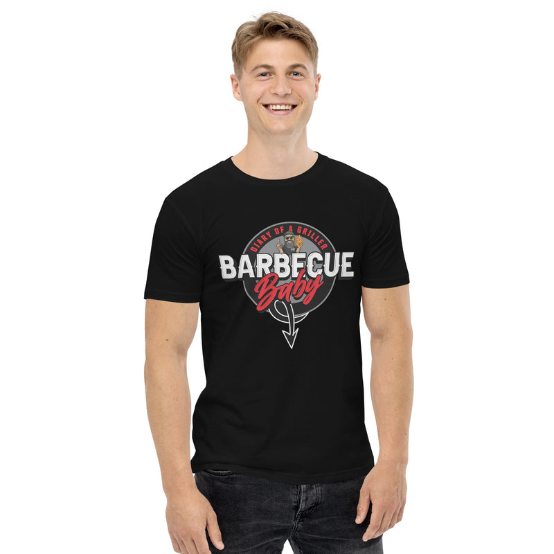 Man wearing the tee, the skewer badge centred on his chest